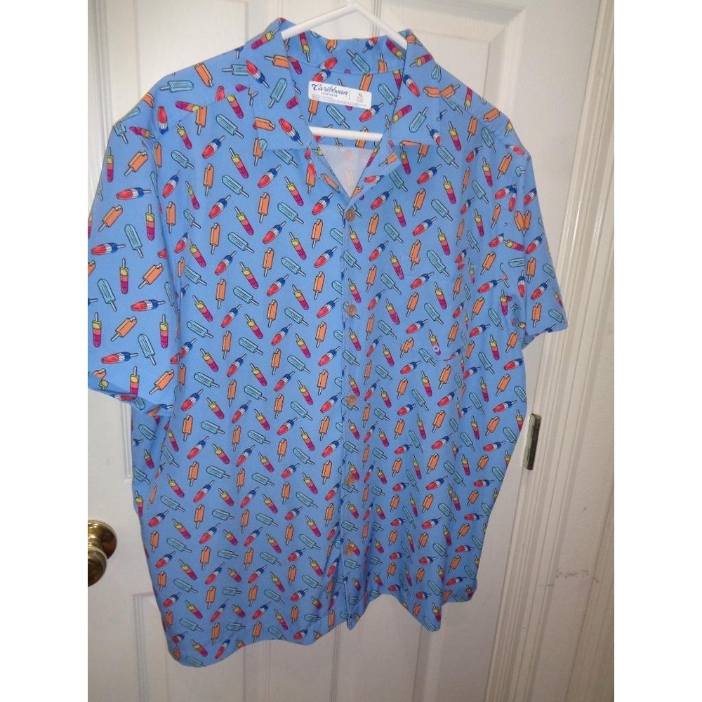Caribbean Swimwear Men's Resort Style Shirt XL Blue Popsicles